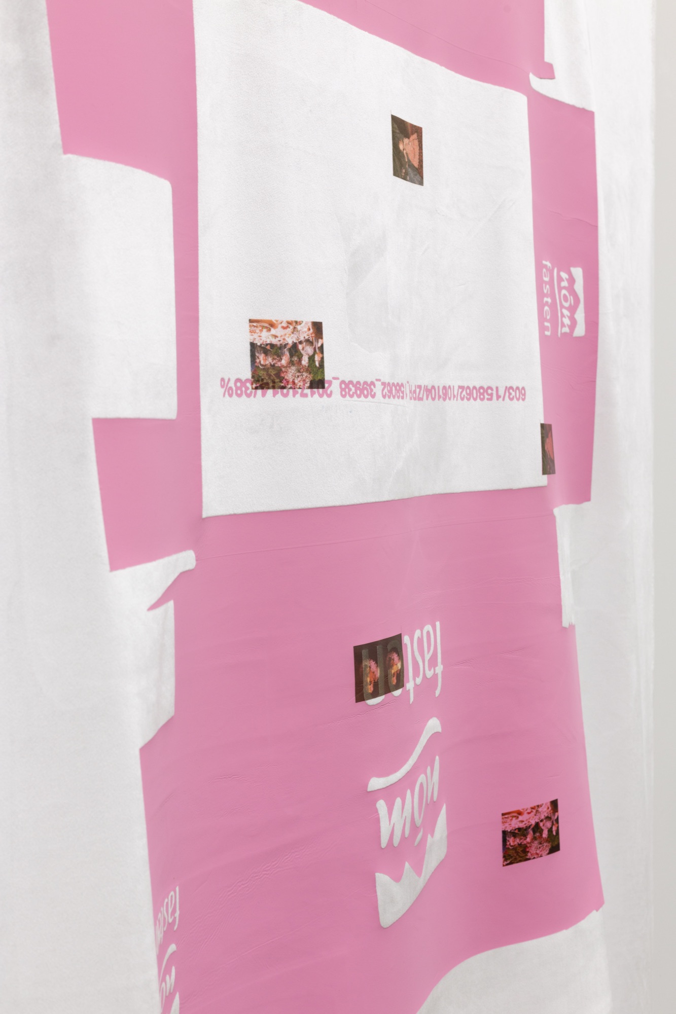 Fasten Hanami (detail) | 2025 | heat foil, uv print on synthetic velvet | 200 x 150 cm | https://sumer.nz/exhibitions/73-martyn-reynolds-arch/overview/