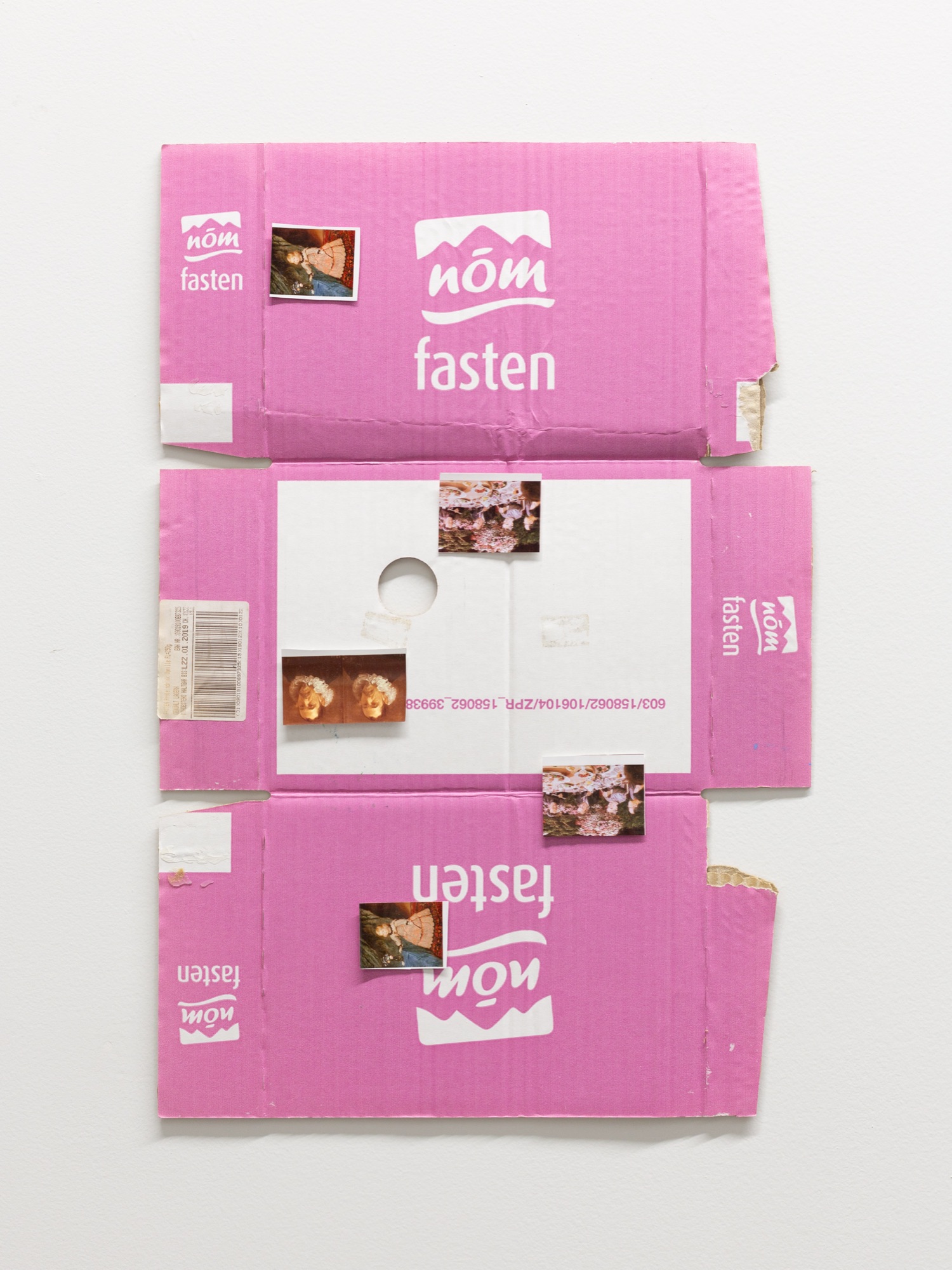 Fasten Hanami Sketch | 2024 | photographs on found cardboard box | 49 x 30 cm | https://sumer.nz/exhibitions/73-martyn-reynolds-arch/overview/
