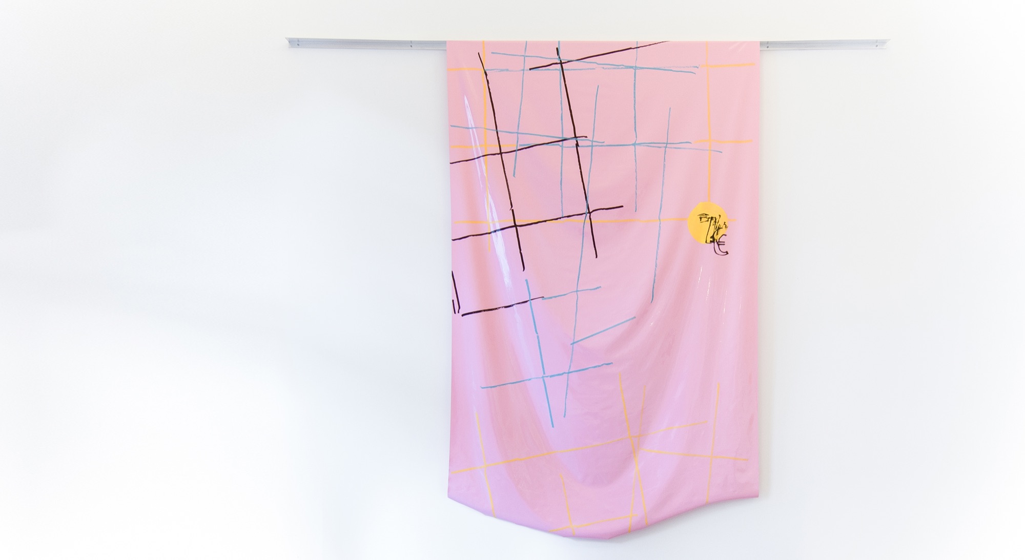 One Euro Heimo | (in collaboration with Halvor Rønning) | 2014 | alcohol ink on pvc, aluminium profile | 100 x 200 cm | https://lasalledebains.net/archive/page/257/les_nouvelles_nouvelles_libertes_accesorios_especiales