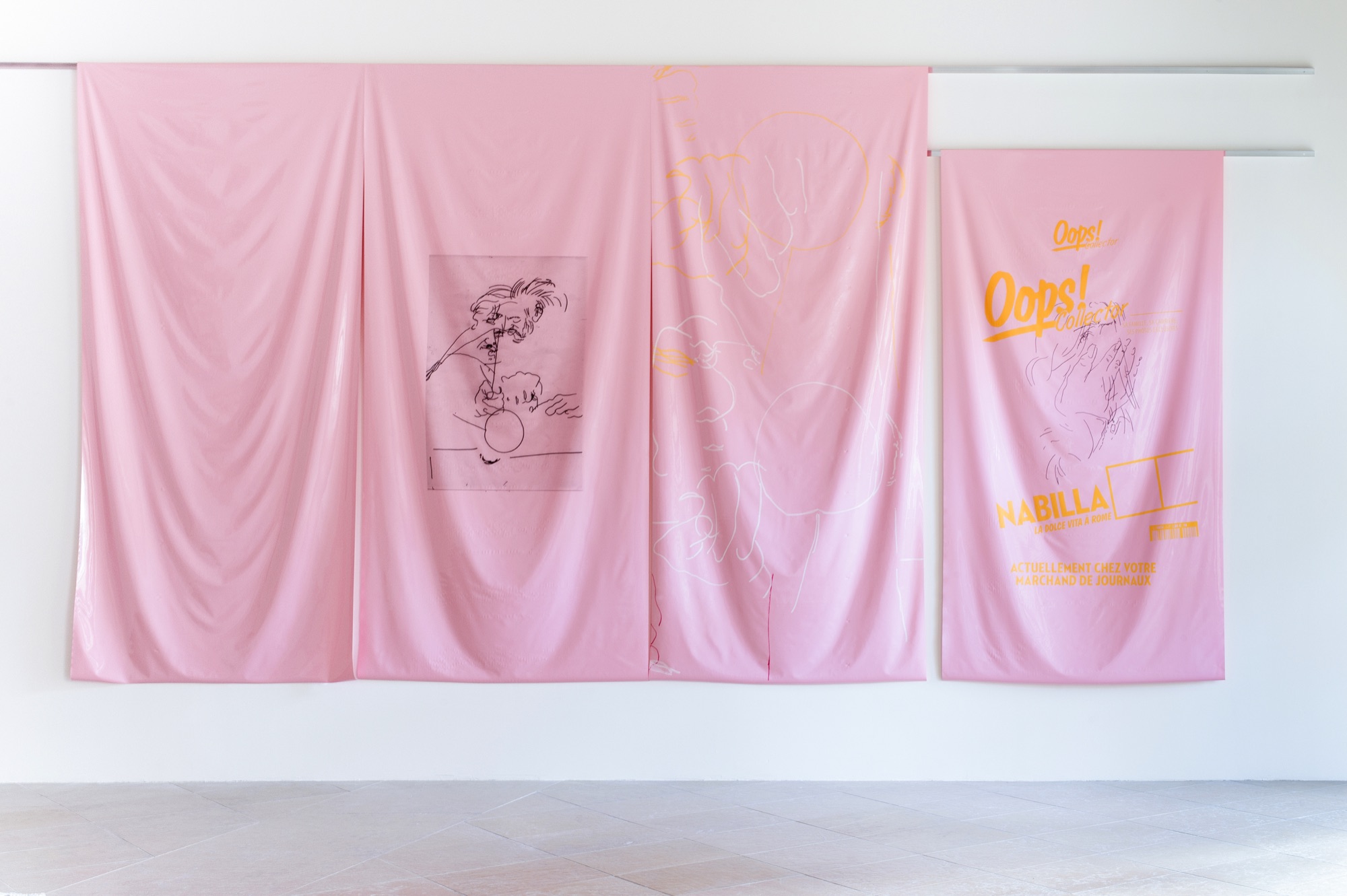 Oops! Collector Oops! Collector | (in collaboration with Halvor Rønning) | 2014 | uv print and alcohol ink on pvc, aluminium profile | 400x250cm | https://lasalledebains.net/archive/page/257/les_nouvelles_nouvelles_libertes_accesorios_especiales